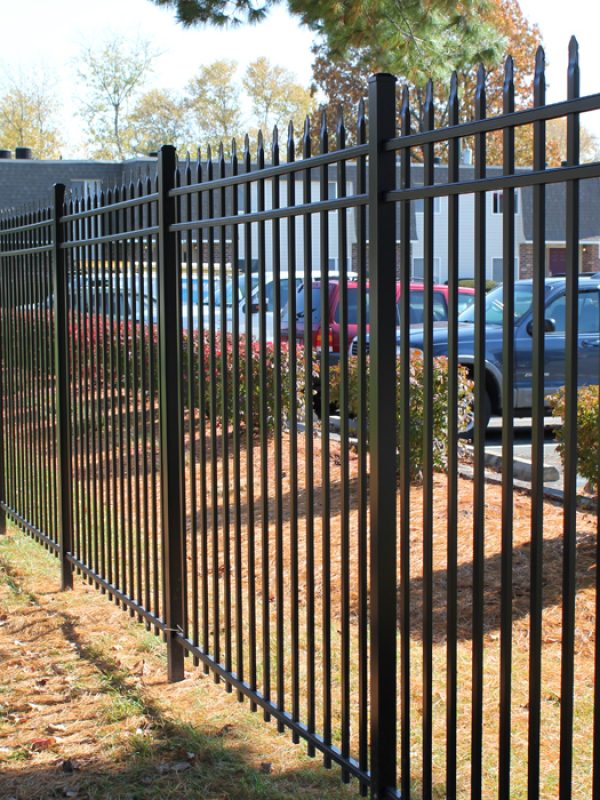 Steel aluminum fence project0126 PressedSpear A Belmont 3 Rail